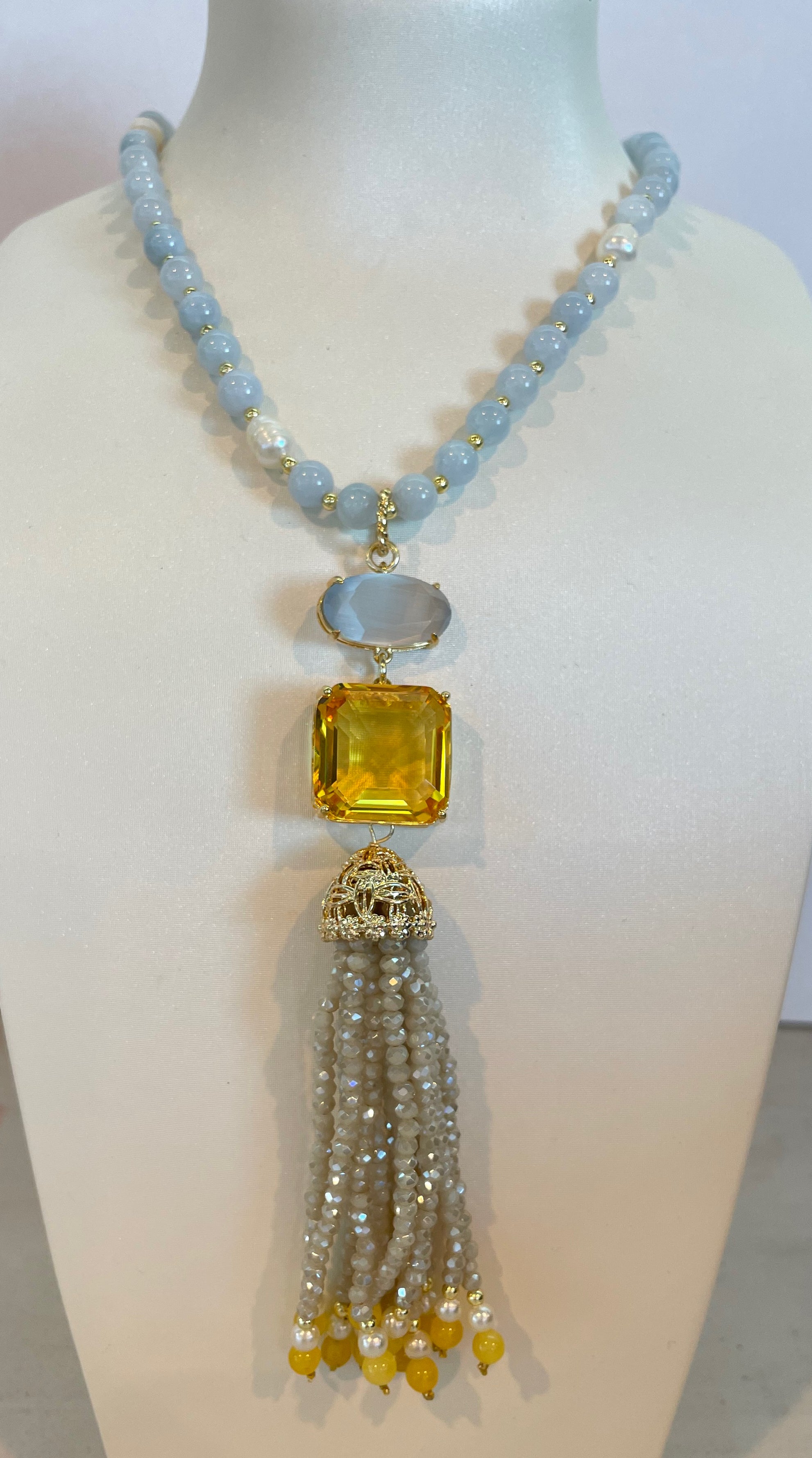 Collar de Plata 925 Bañada en Oro con Jade Amarillo
