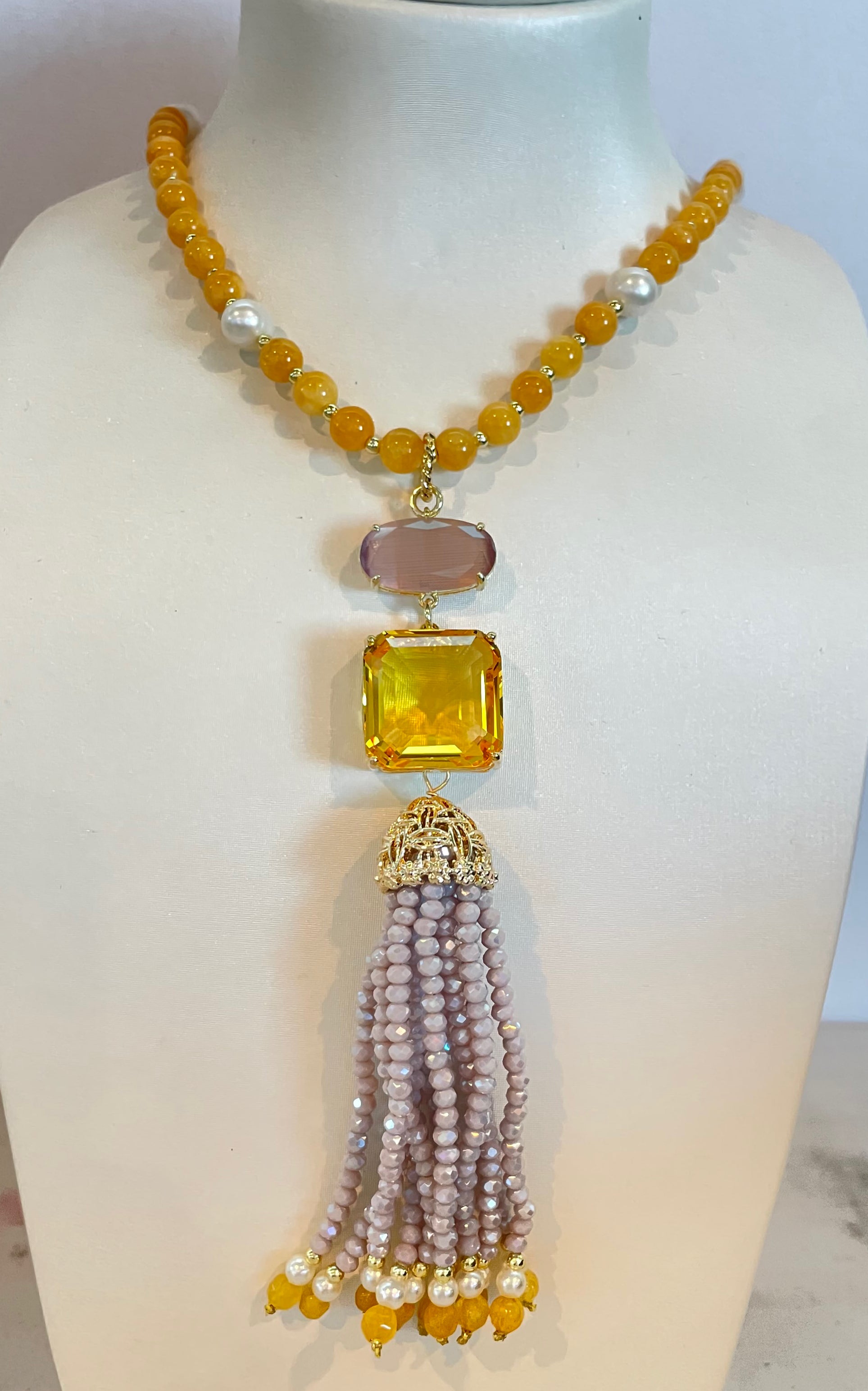 Collar de Plata 925 Bañada en Oro con Jade Amarillo