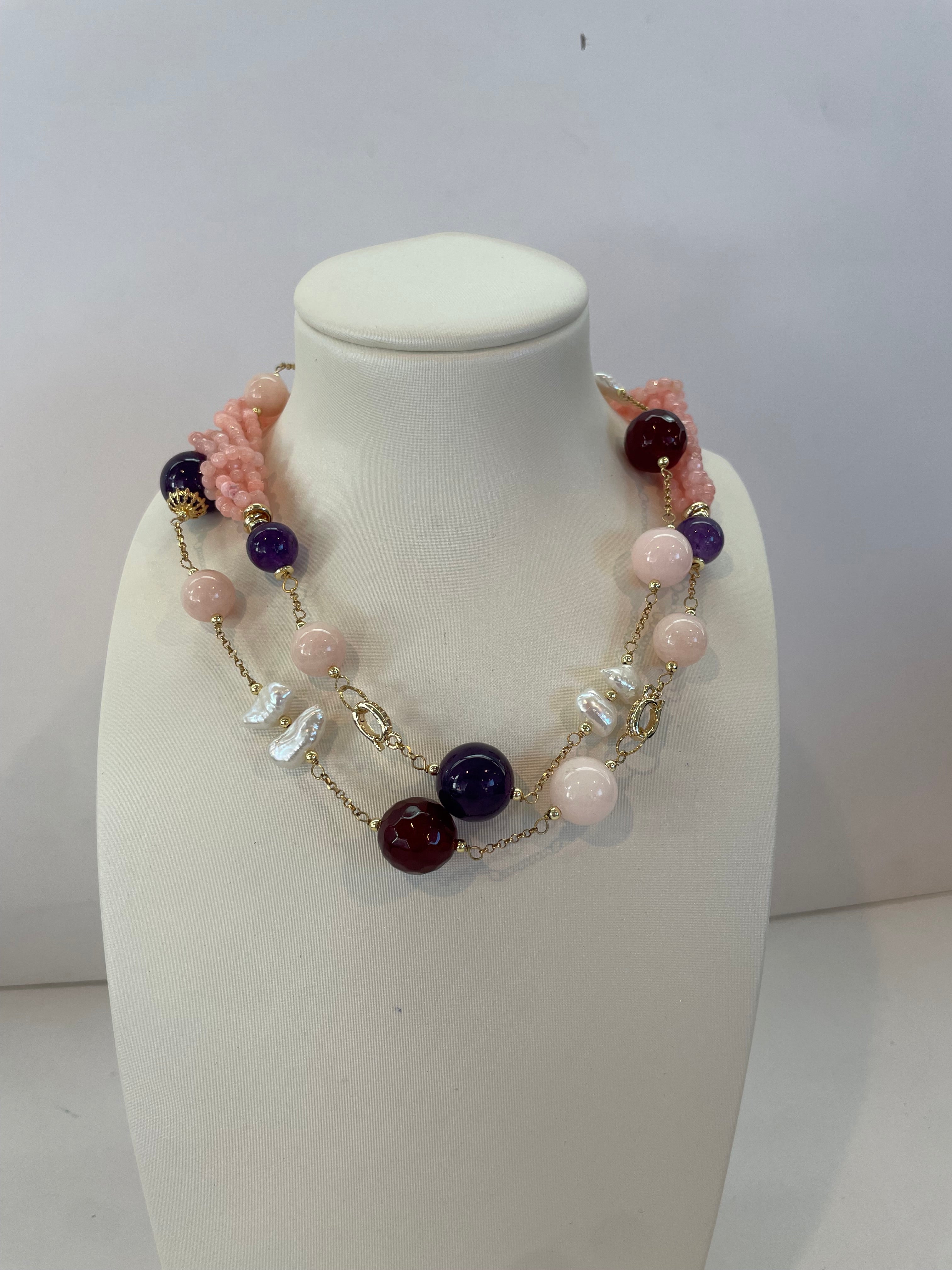 Collar en Plata 925 con Ágata y Amatista
