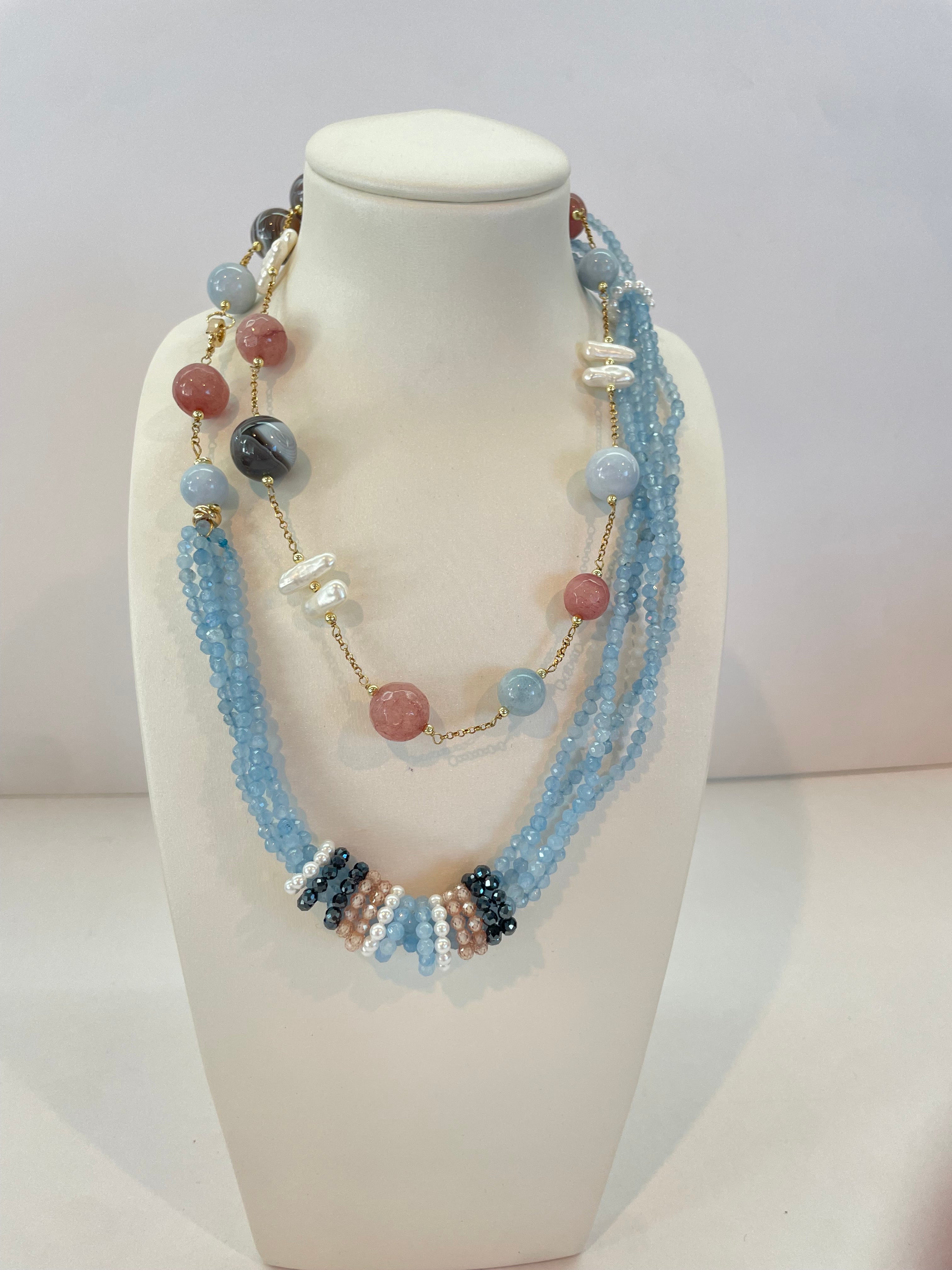 Collar de Plata 925 Bañada en Oro con Ágata