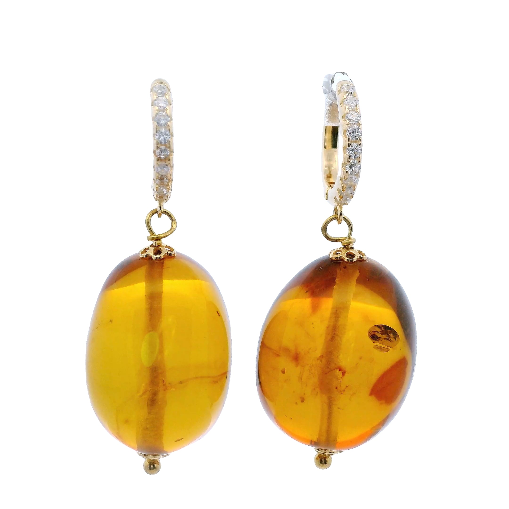 Aretes Colgantes con Ambar en Plata 925 Bañada en Oro