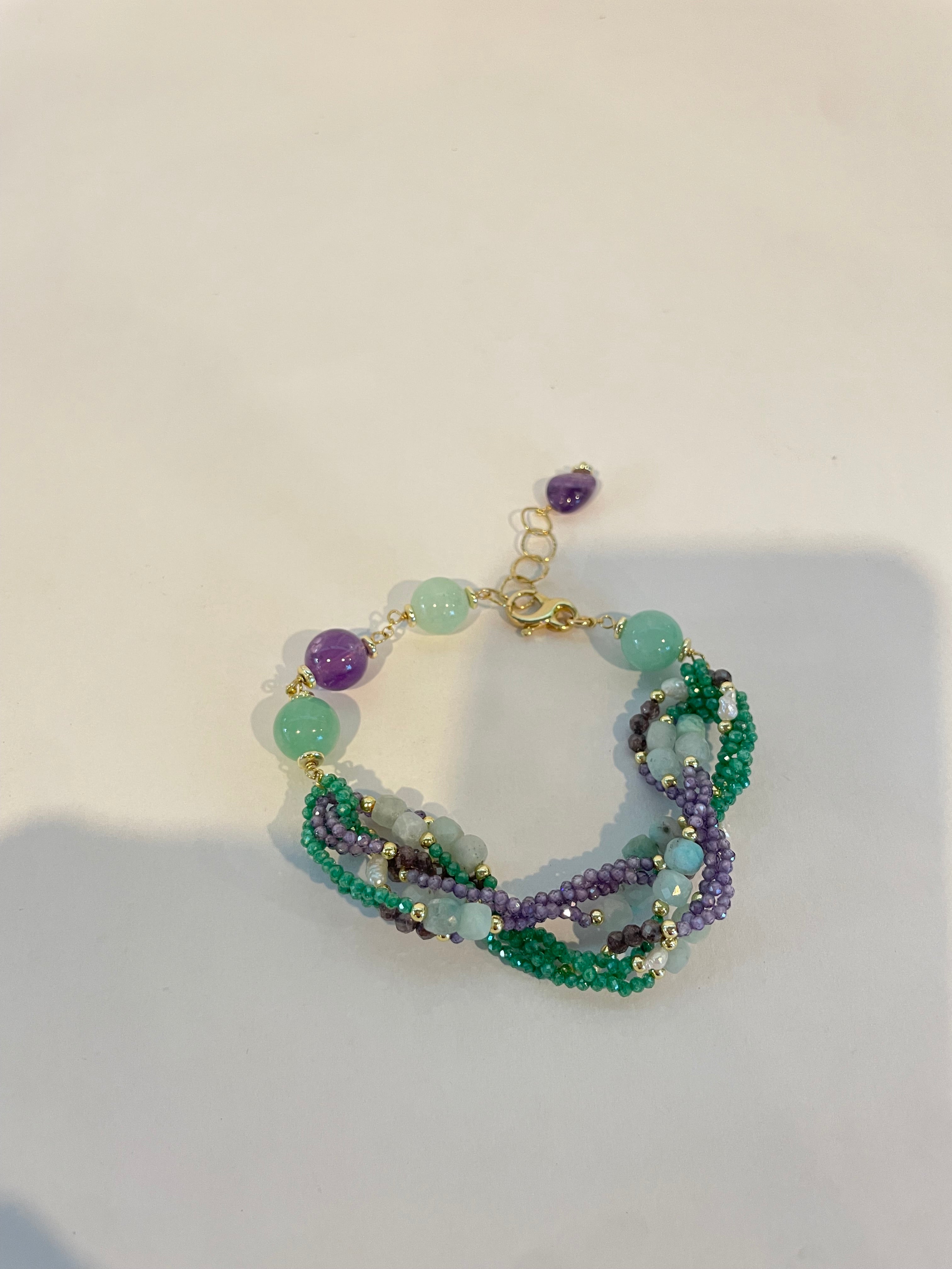 Pulsera de Perla y Circonias en Plata 925 Bañada en Oro