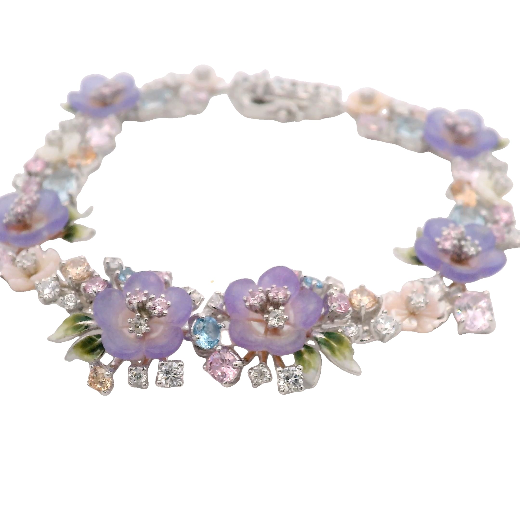 Pulsera Floral en Plata 925 con Piedras Mixtas
