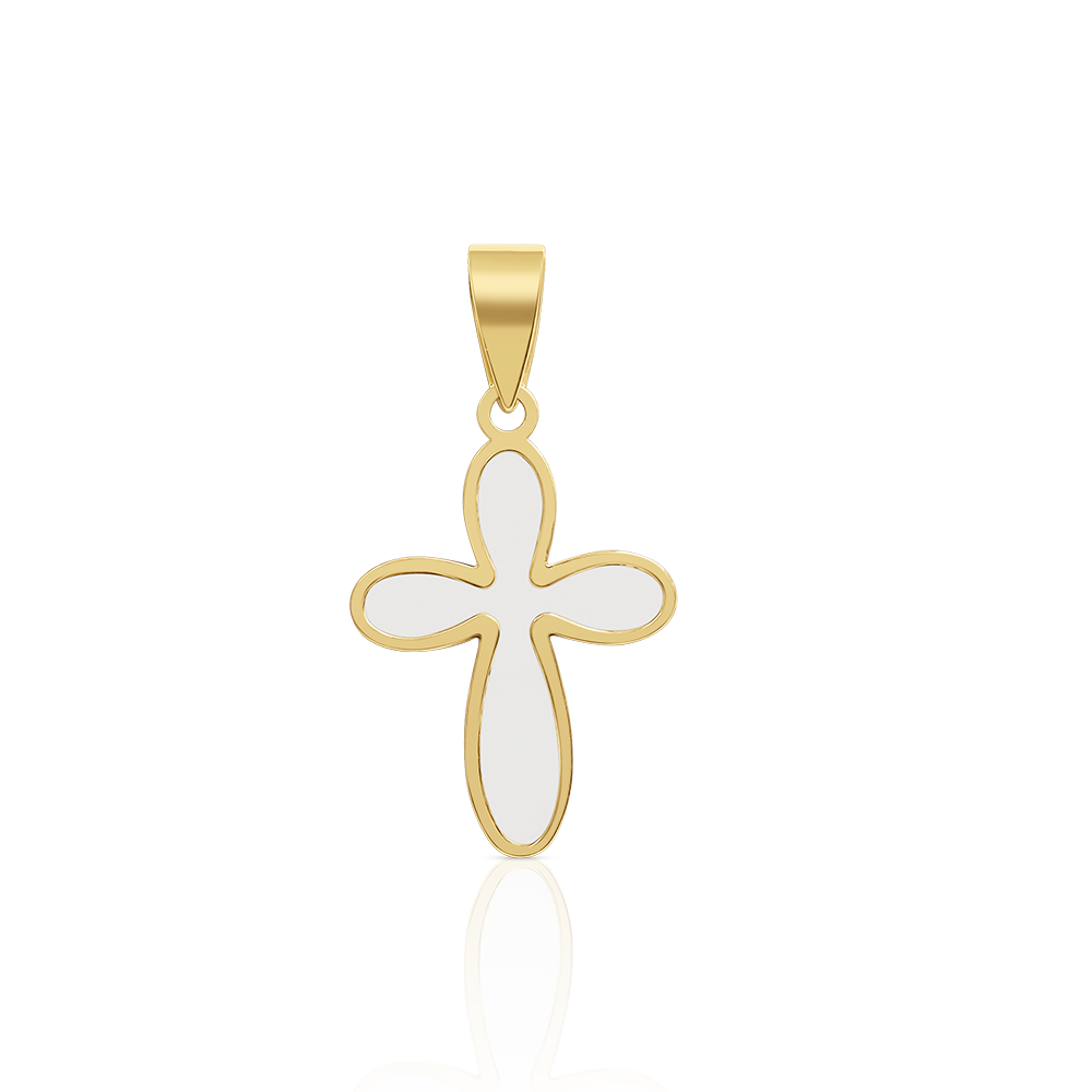 Dije Cruz en Oro Amarillo 14K con Nácar
