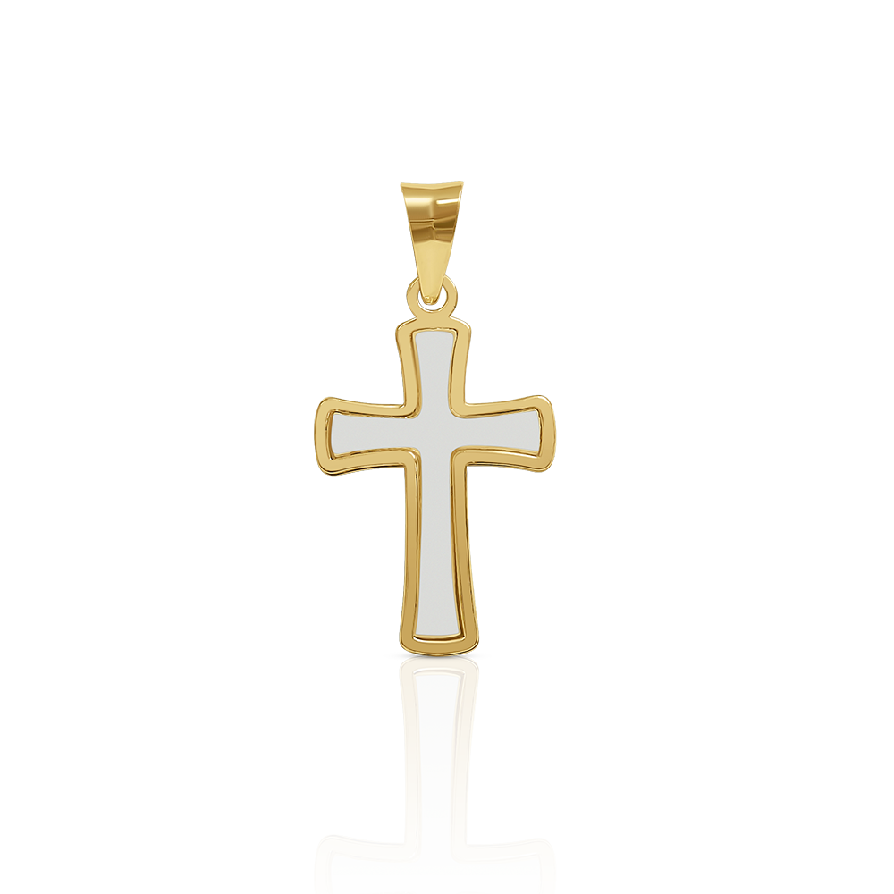 Dije Cruz en Oro Amarillo 14K con Nácar