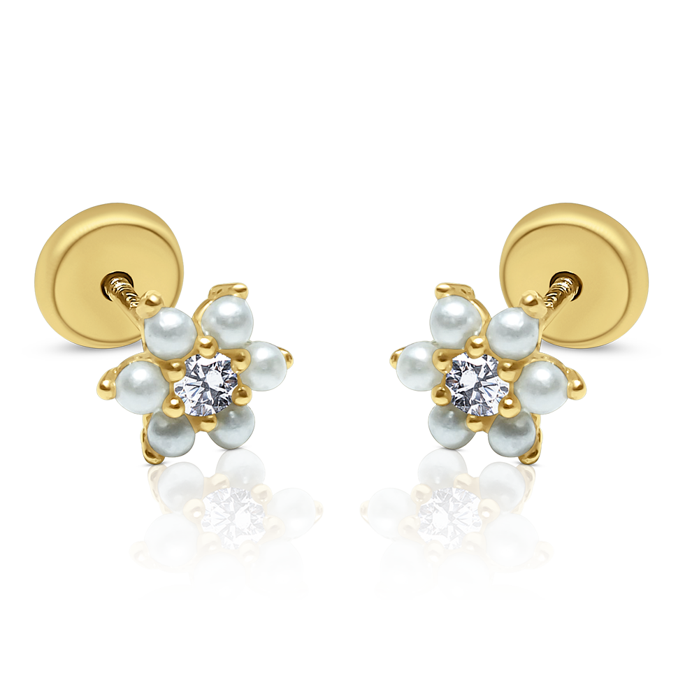 14KY MINI FLOWER PEARLS EARRINGS