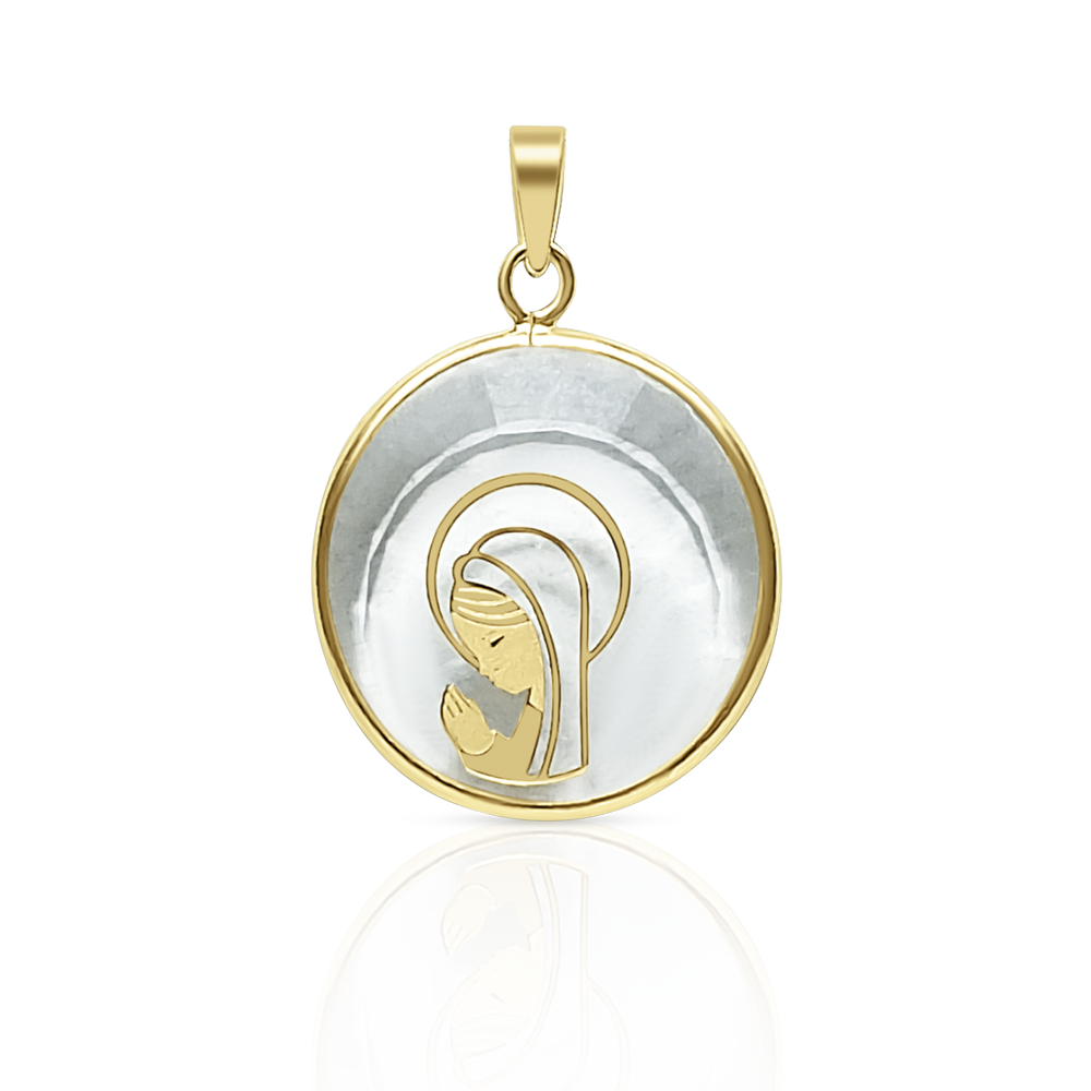 Medalla Virgen Transparente en Oro Amarillo 14K