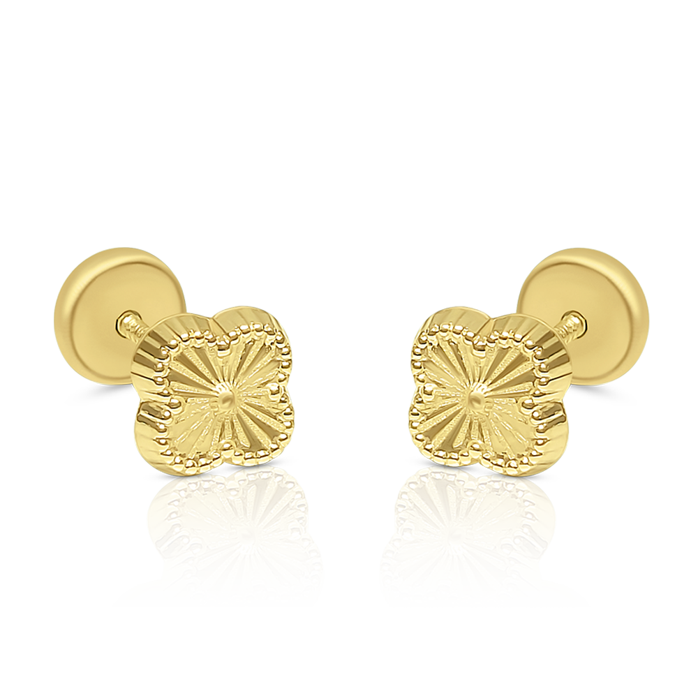 Piercing Trébol Texturizado en Oro Amarillo 14K