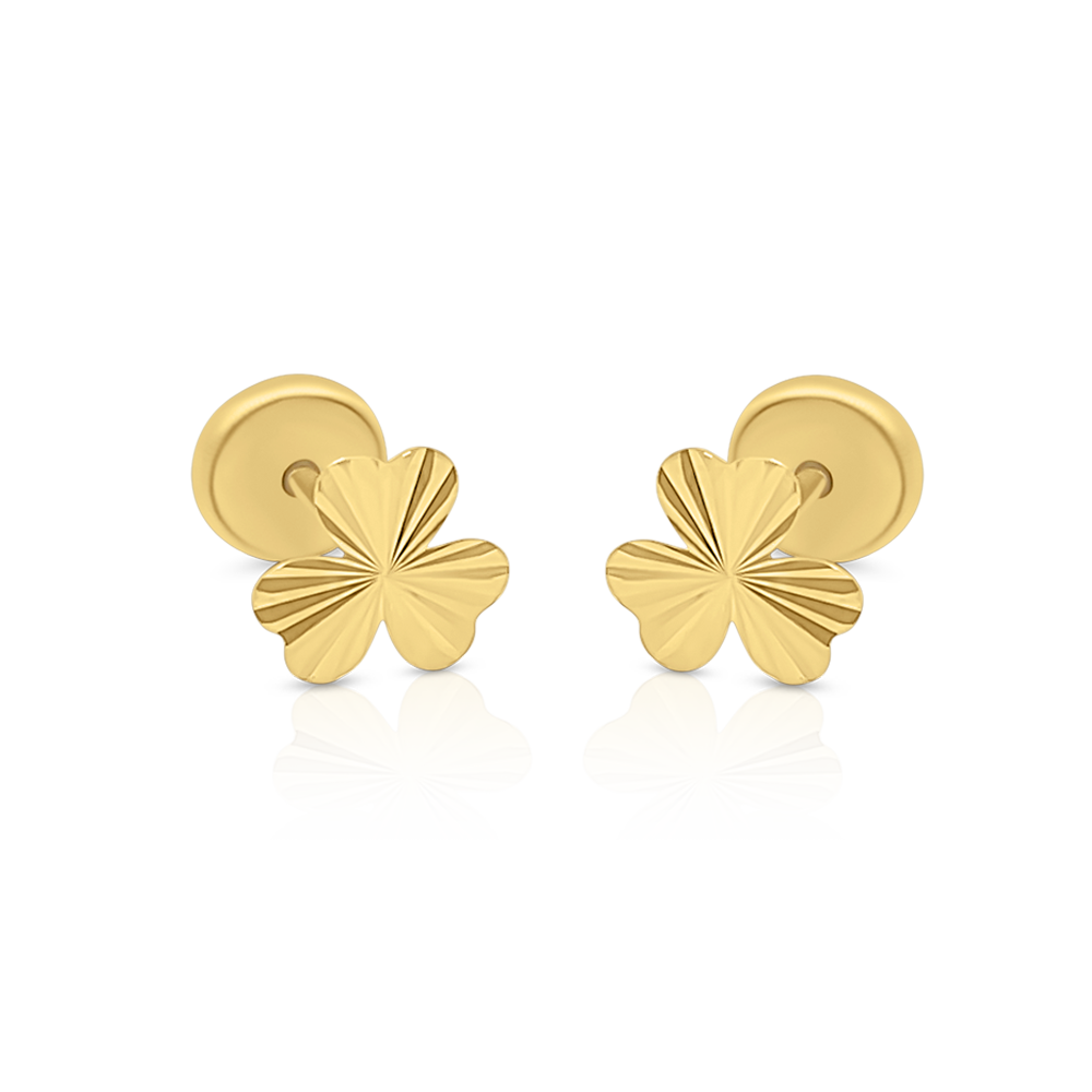 Aretes Trébol Texturizados en Oro Amarillo 14K