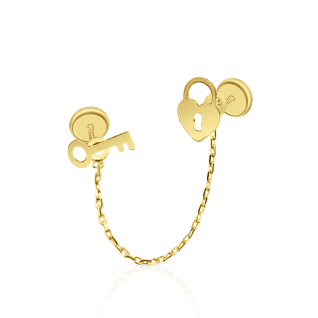 Piercing de Corazón y Llave en Oro 14K
