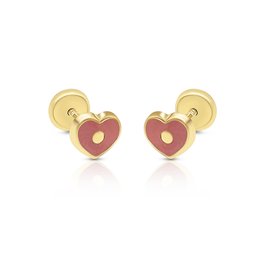 Aretes Corazón de Esmalte Rosa en Oro 14K