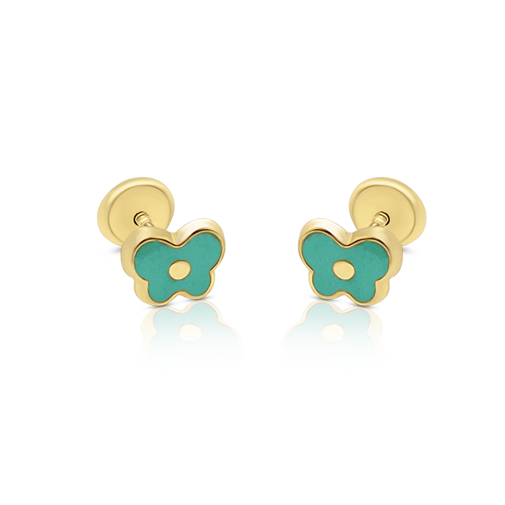 Aretes Mariposa en Oro Amarillo 14K con Turquesa