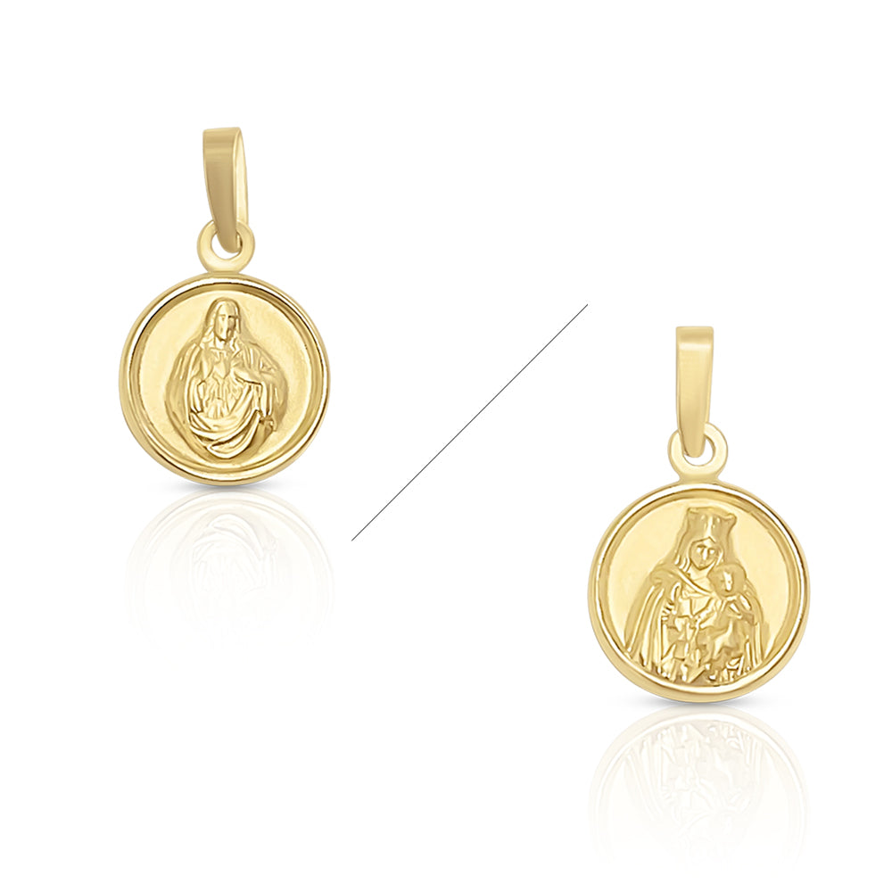 Medalla Corazón de Jesús y Virgen del Carmen en Oro 14K