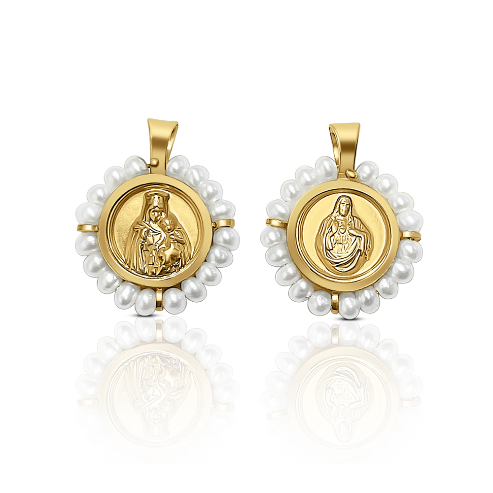 Medalla Virgen del Carmen en Oro Amarillo 14K con Perla
