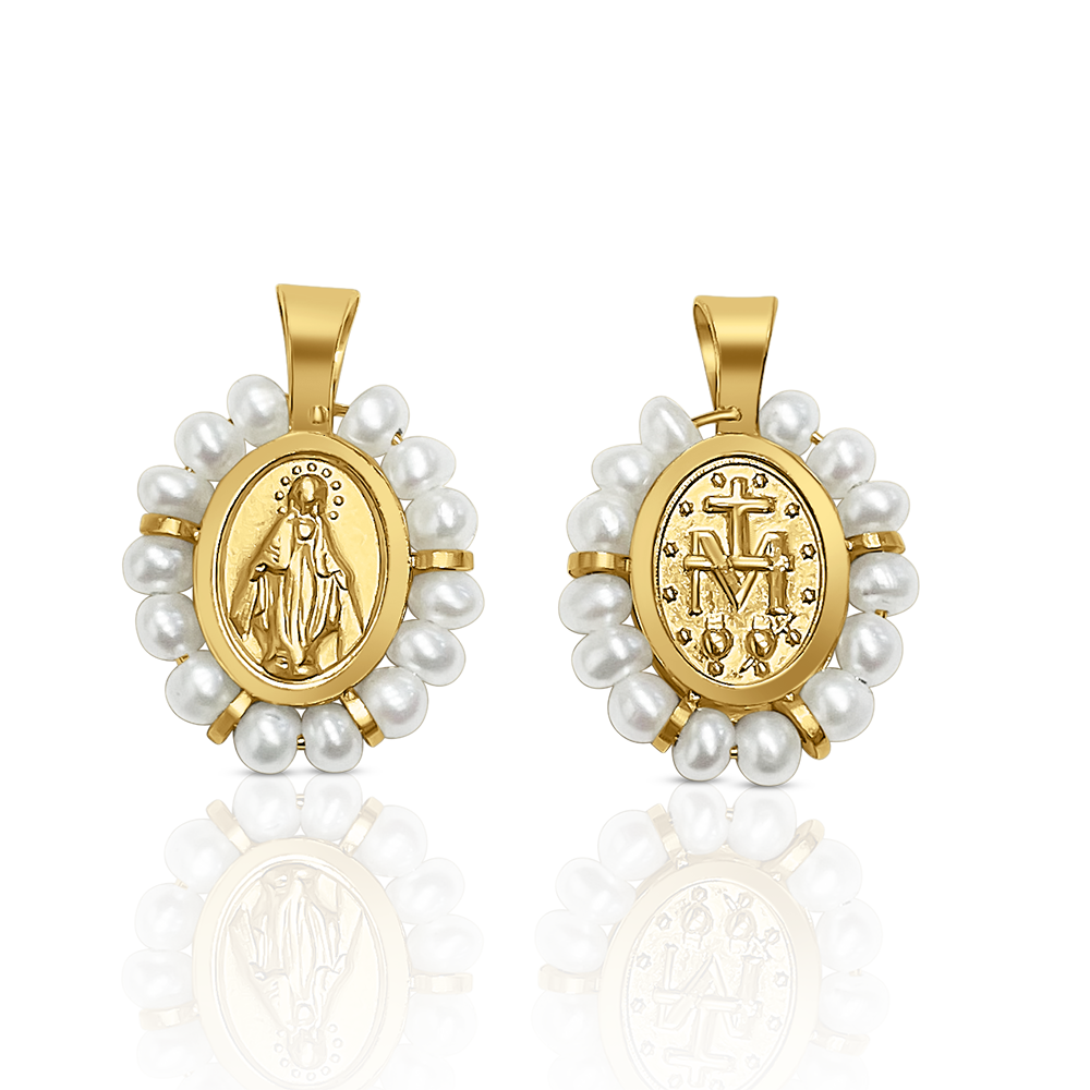 Medalla Virgen Milagrosa en Oro 14K con Perla