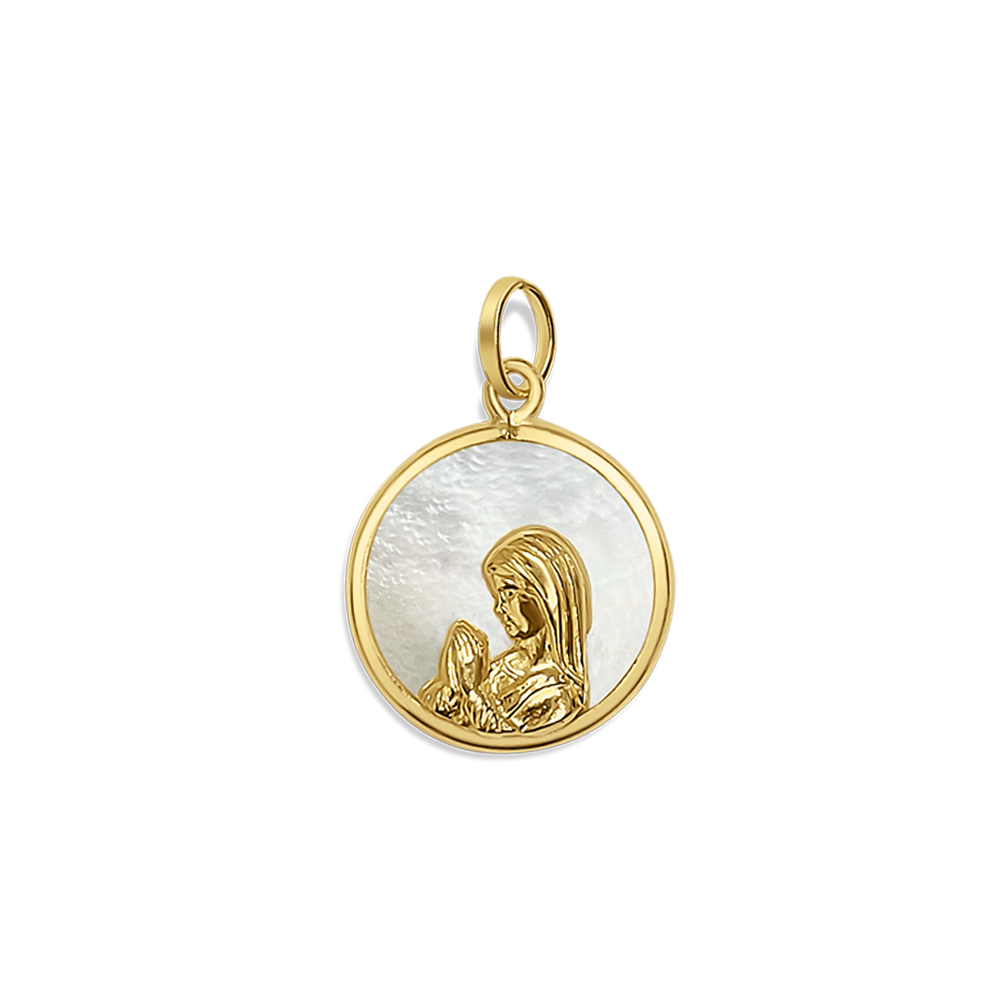 Medalla Virgen en Oro Amarillo 14K con Nácar