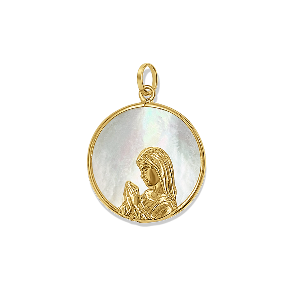 Medalla Virgen en Oro Amarillo 14K y Nácar