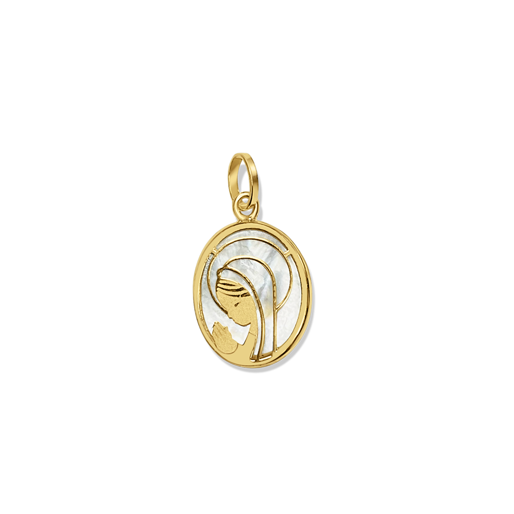 Medalla Ovalada Virgen en Oro Amarillo 14K