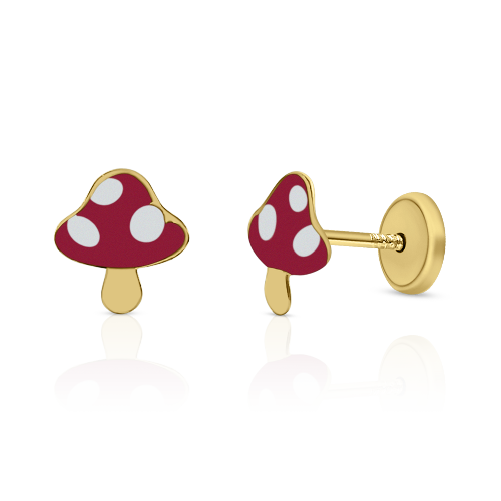 Aretes Mini Hongos en Oro Amarillo 14K