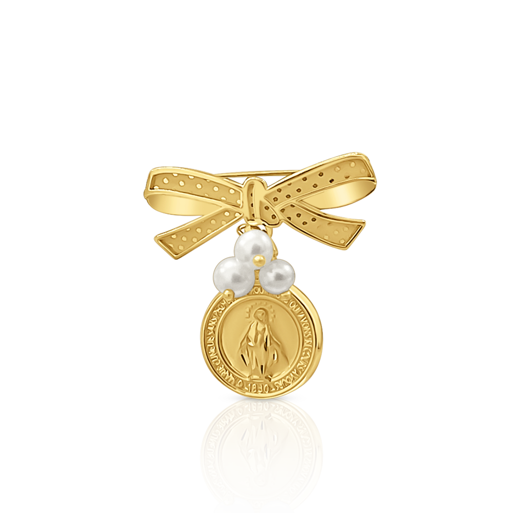 Pin Virgen Milagrosa con Perlas en Oro 14K