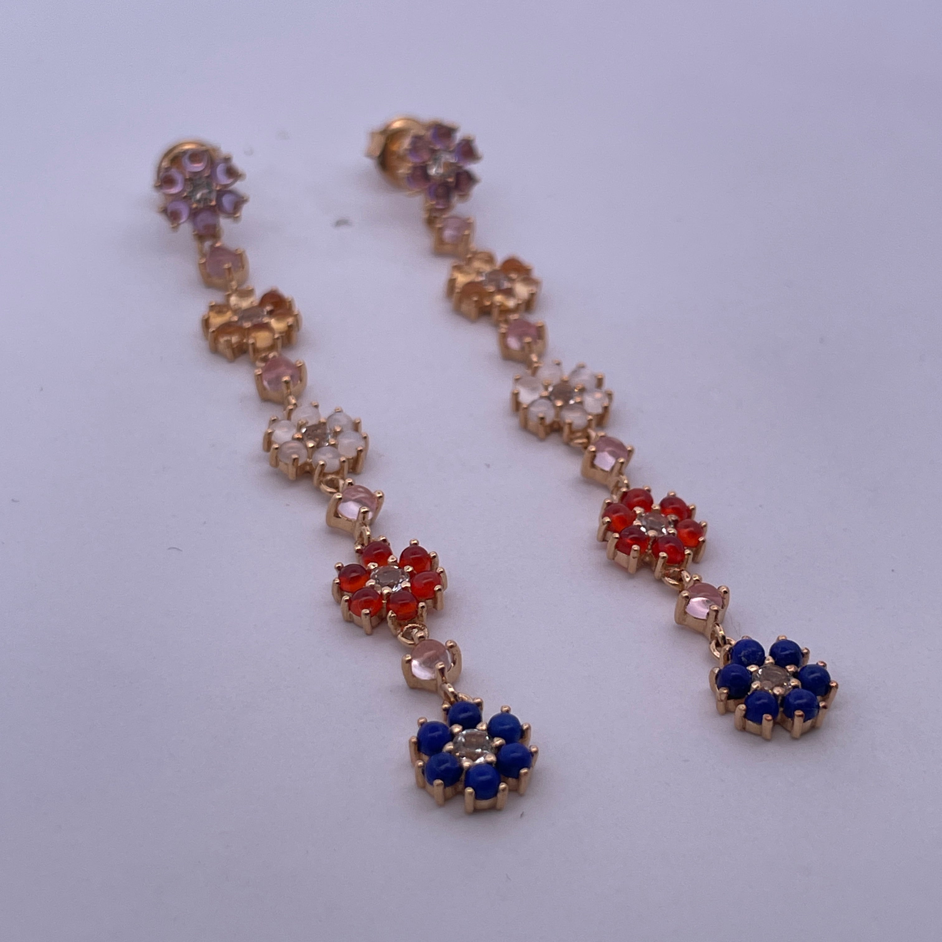 Aretes Florales en Plata 925 Bañada en Oro con Amatista