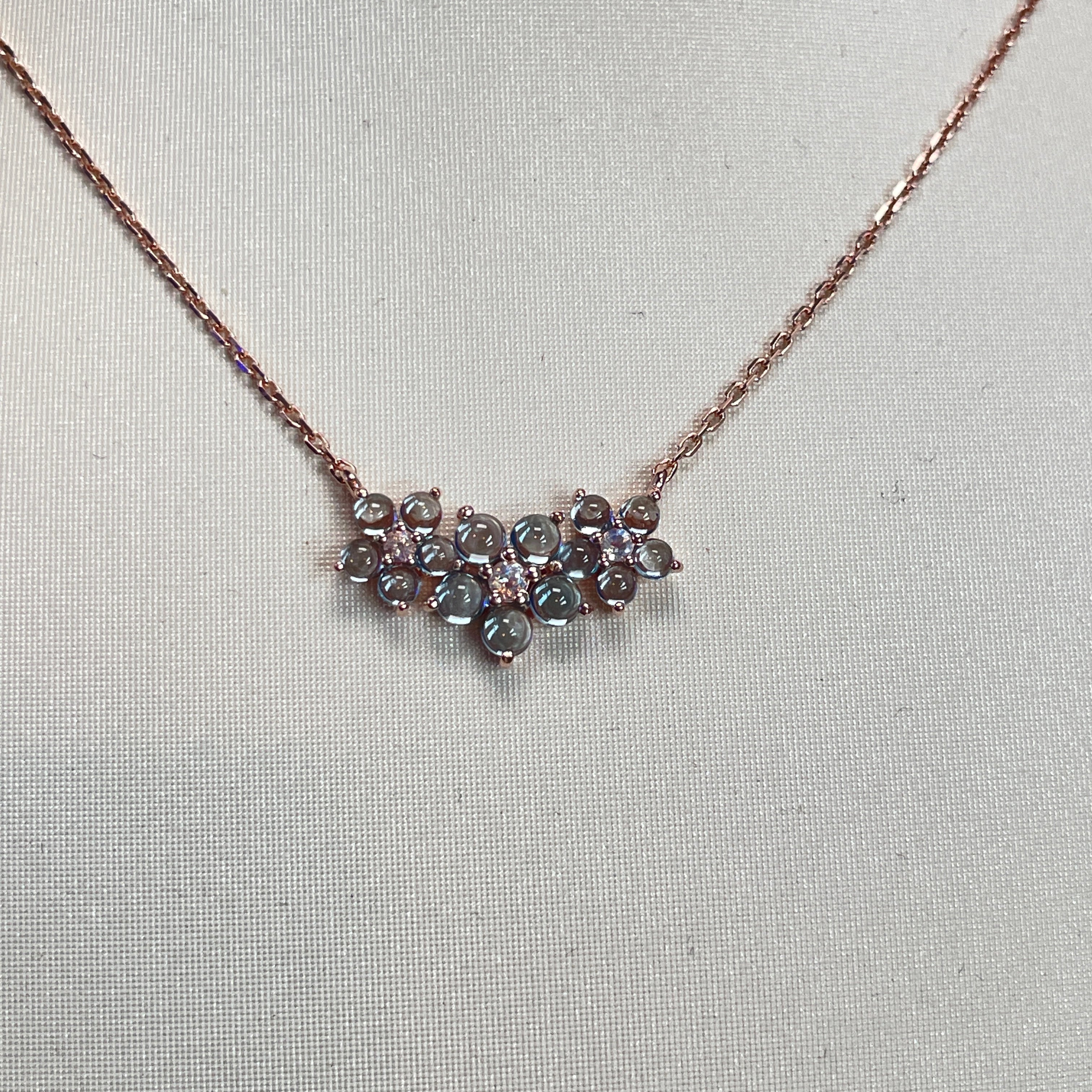 Collar Triple Flor en Plata 925 con Topacio Azul