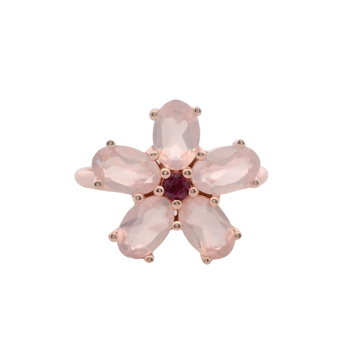 Anillo Floral en Oro Rosa y Cuarzo Rosa