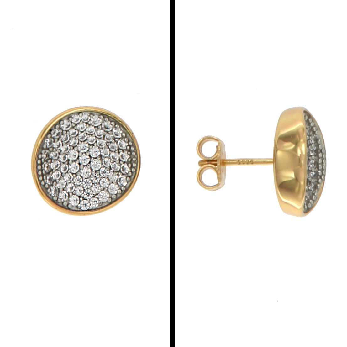 925YG CIRCLE DOME PAVE EARRINGS