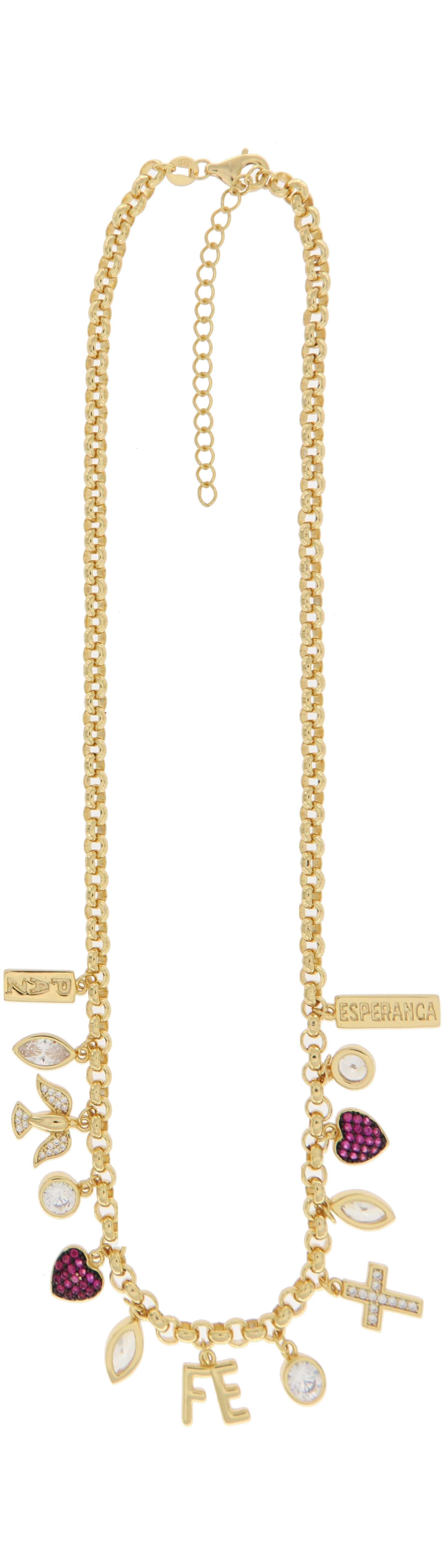 Collar con Dijes Religiosos en Plata 925 Bañada en Oro
