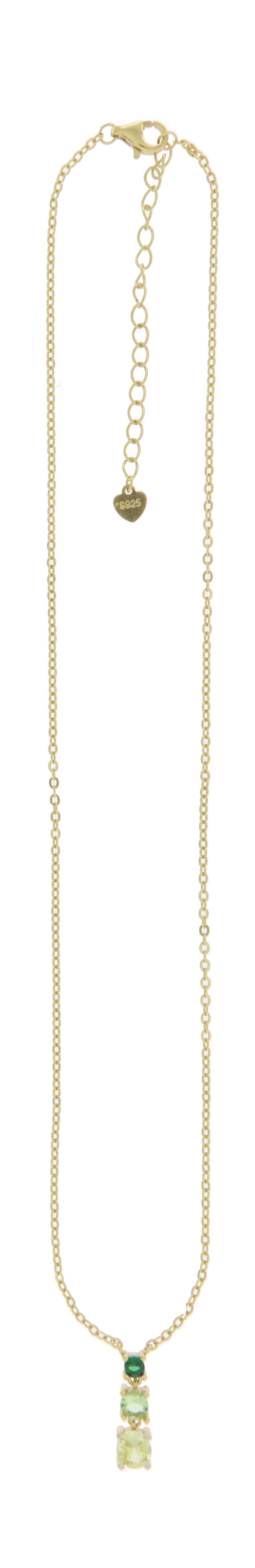 Collar Triple Piedra Verde en Plata 925 Bañada en Oro