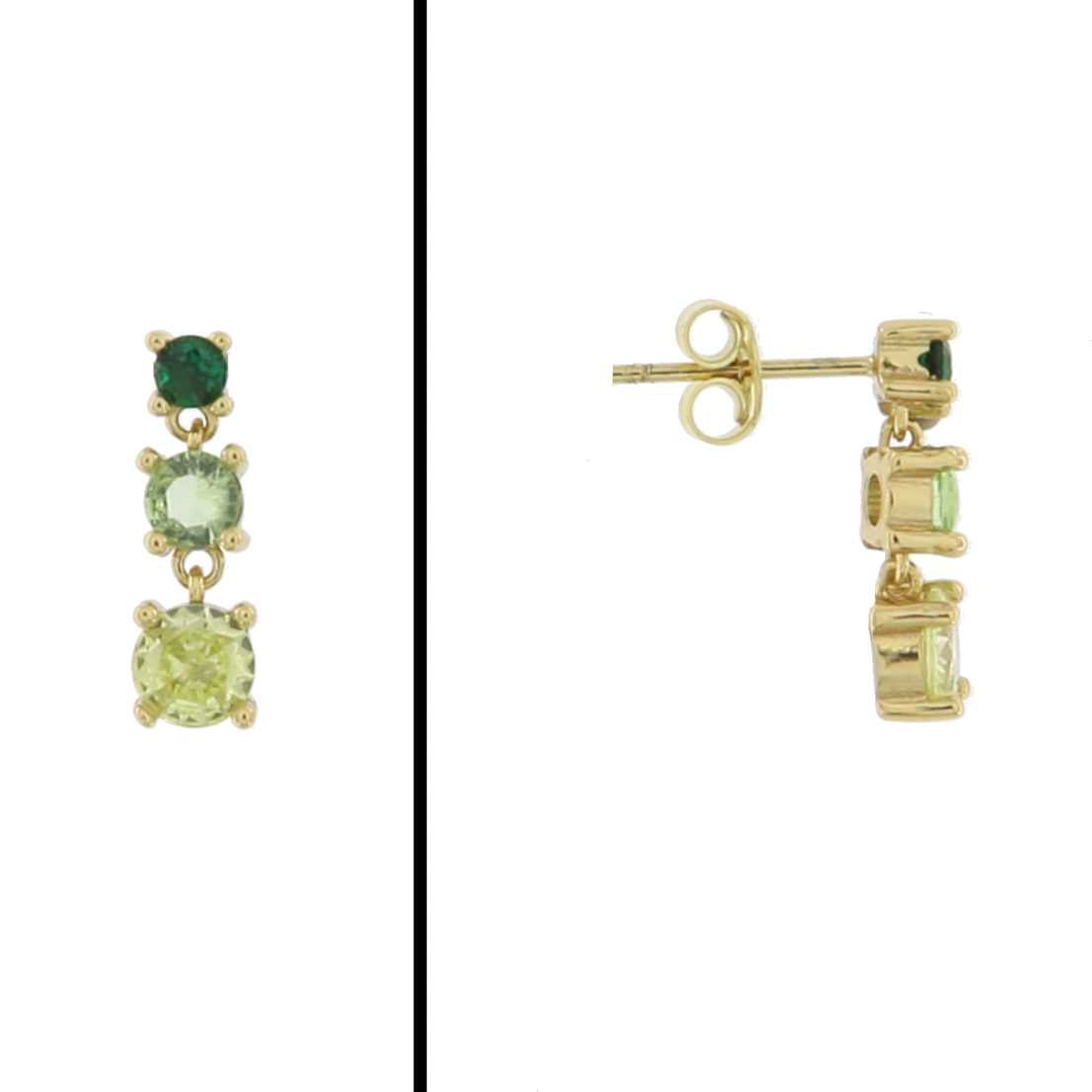 Aretes de Tres Piedras Verdes en Plata 925 Bañada