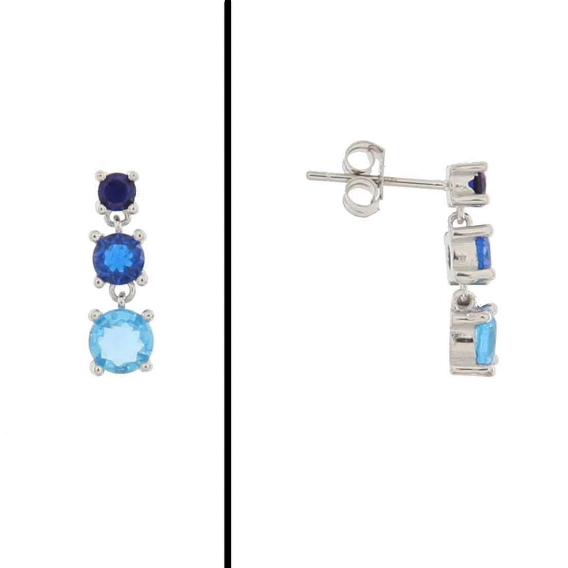 Aretes de Plata 925 con Triple Piedra Azul