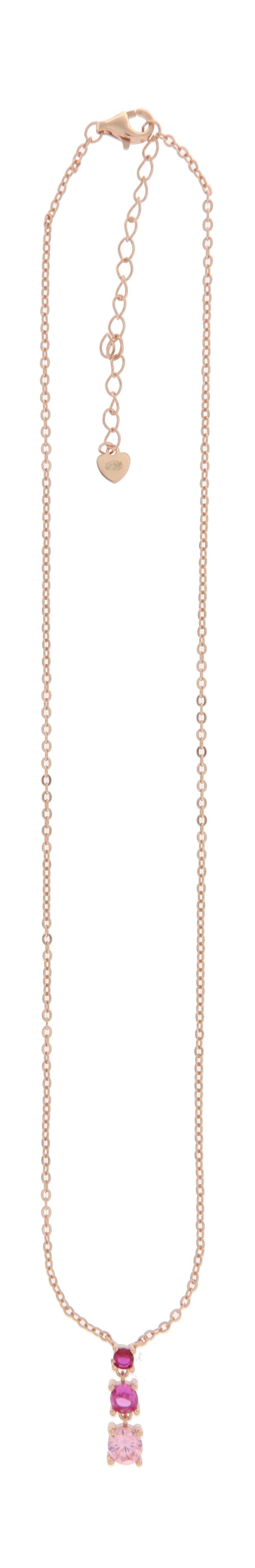 Collar Triple Piedra Fucsia en Oro Rosa