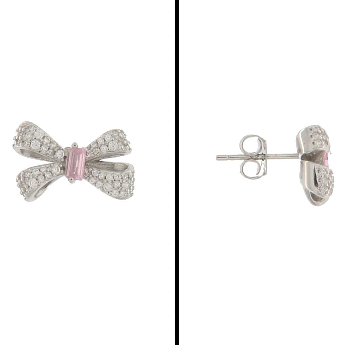 Aretes Lazo en Plata 925 con Circonia Rosa