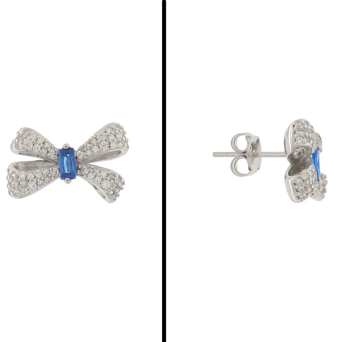 Aretes Lazo en Plata 925 con Circonias Azules