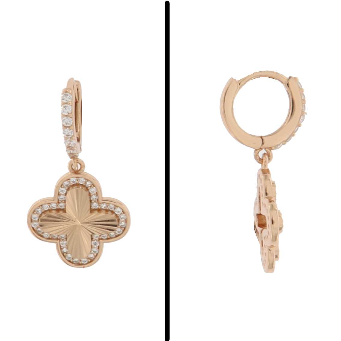 Aretes Trébol con Circonias en Oro Rosa