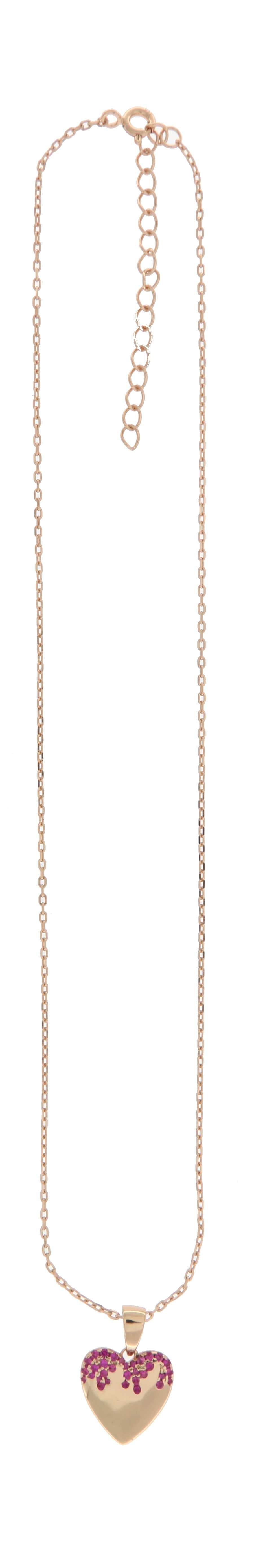 Collar Corazón en Plata 925 con Circonias Fucsia
