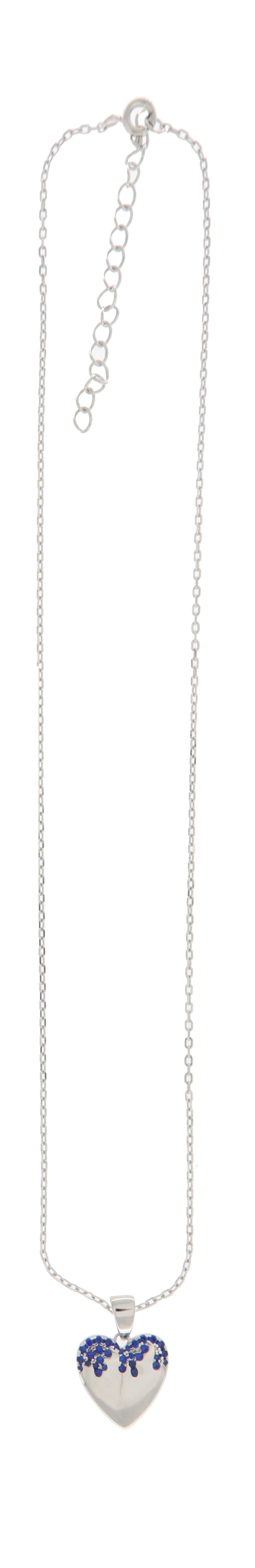 Collar Corazón en Plata 925 con Circonia Azul