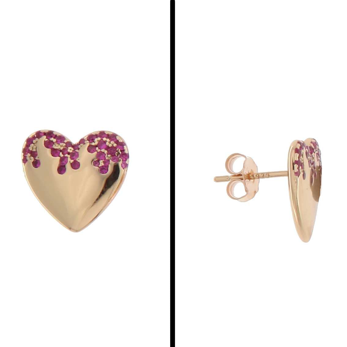 Aretes Corazón en Plata 925 con Circonias Fucsia