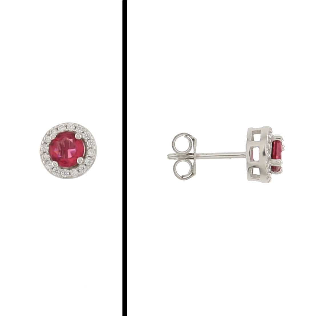 Aretes Halo en Plata 925 con Circonia Roja