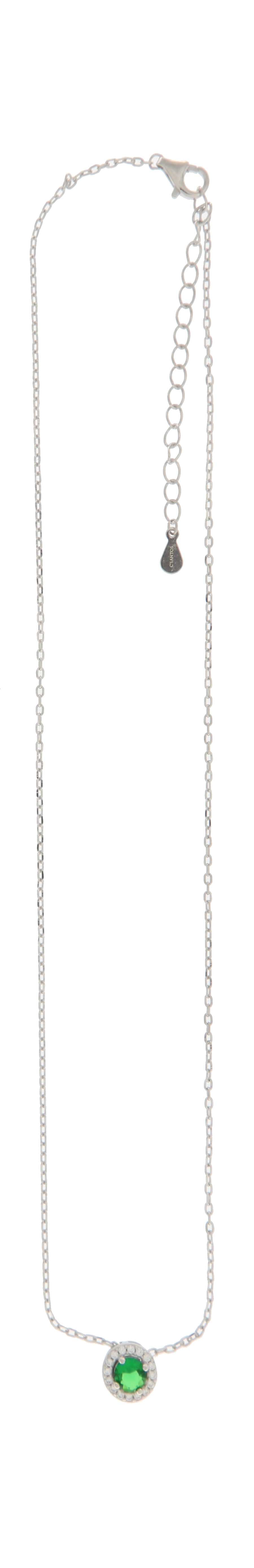 925SL HALO CENTER CZ GREEN NECKLACE