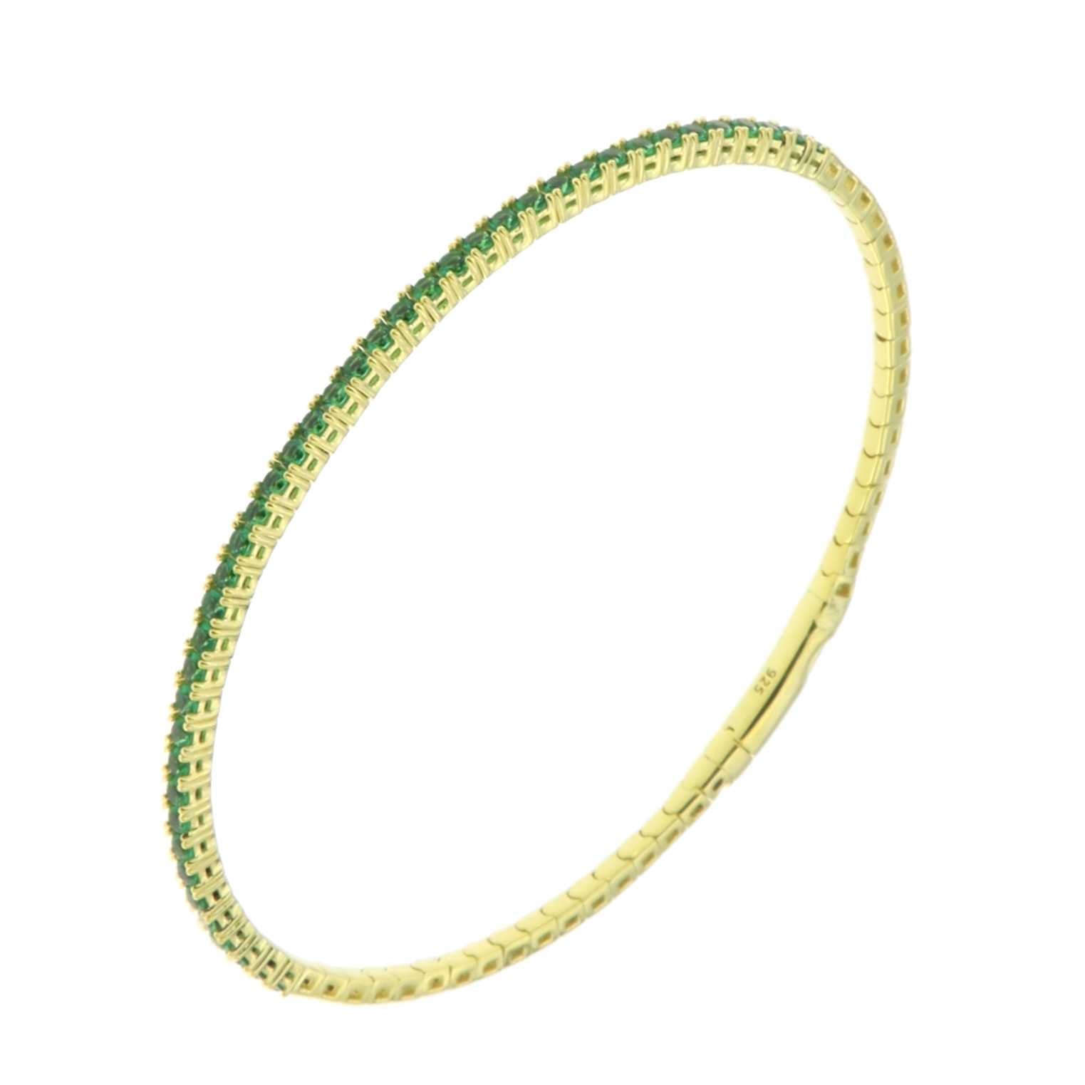 Pulsera Tennis en Plata 925 Bañada en Oro con Circonias Verdes