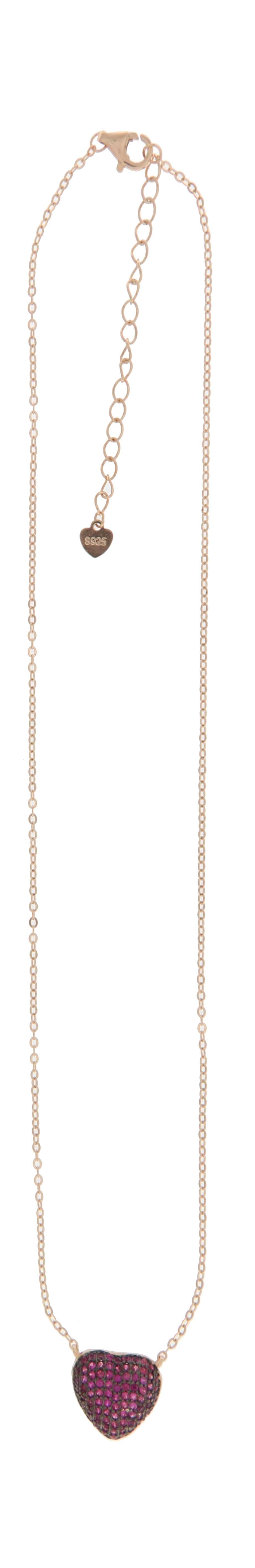 Collar Corazón en Oro Rosa con Circonias Fucsia