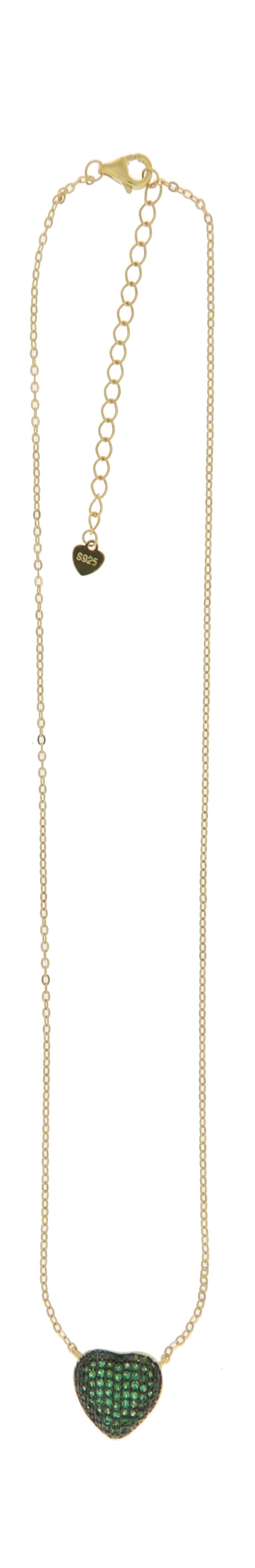 Collar Corazón Pavé Verde en Plata 925