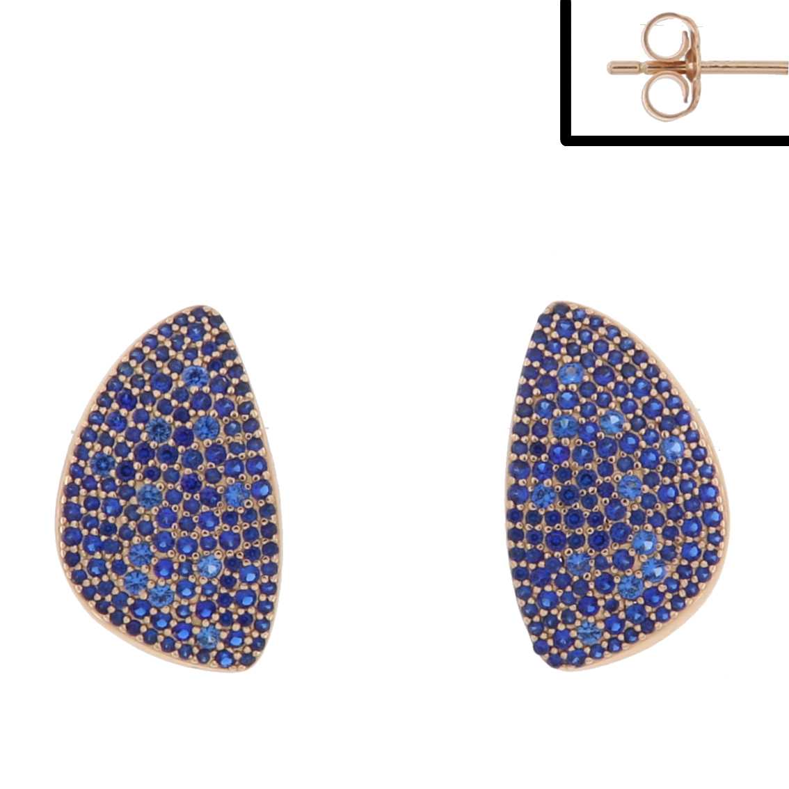 Aretes Ovalados en Plata 925 con Circonias Azules
