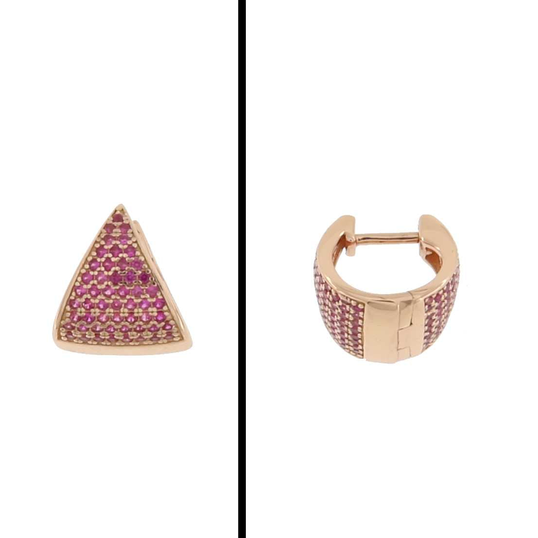 Aretes Triangulares con Circonias en Oro Rosa