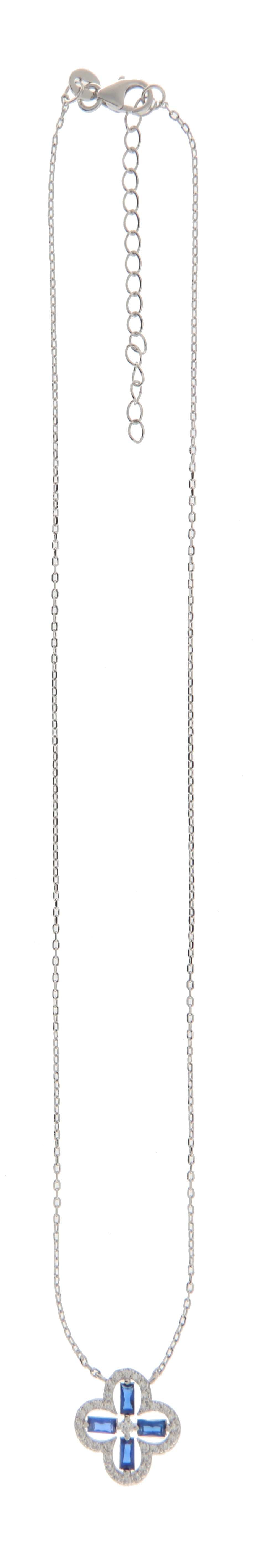 925SL OUTLINE CLOVER CZ BLUE NECKLACE