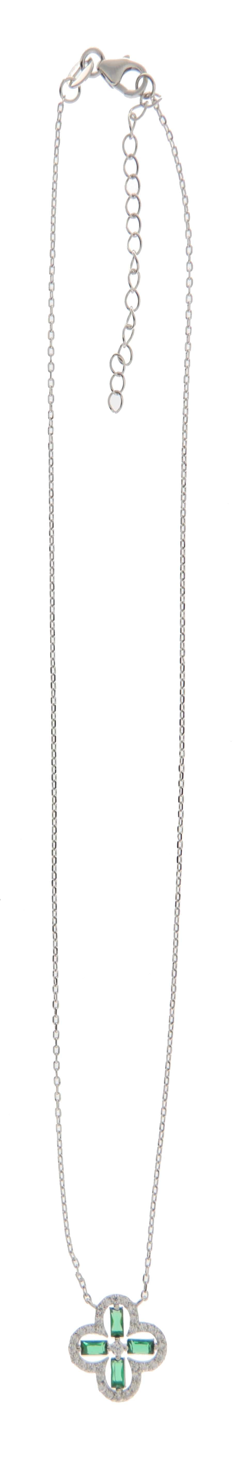 Collar Trébol en Plata 925 con Circonias Verdes
