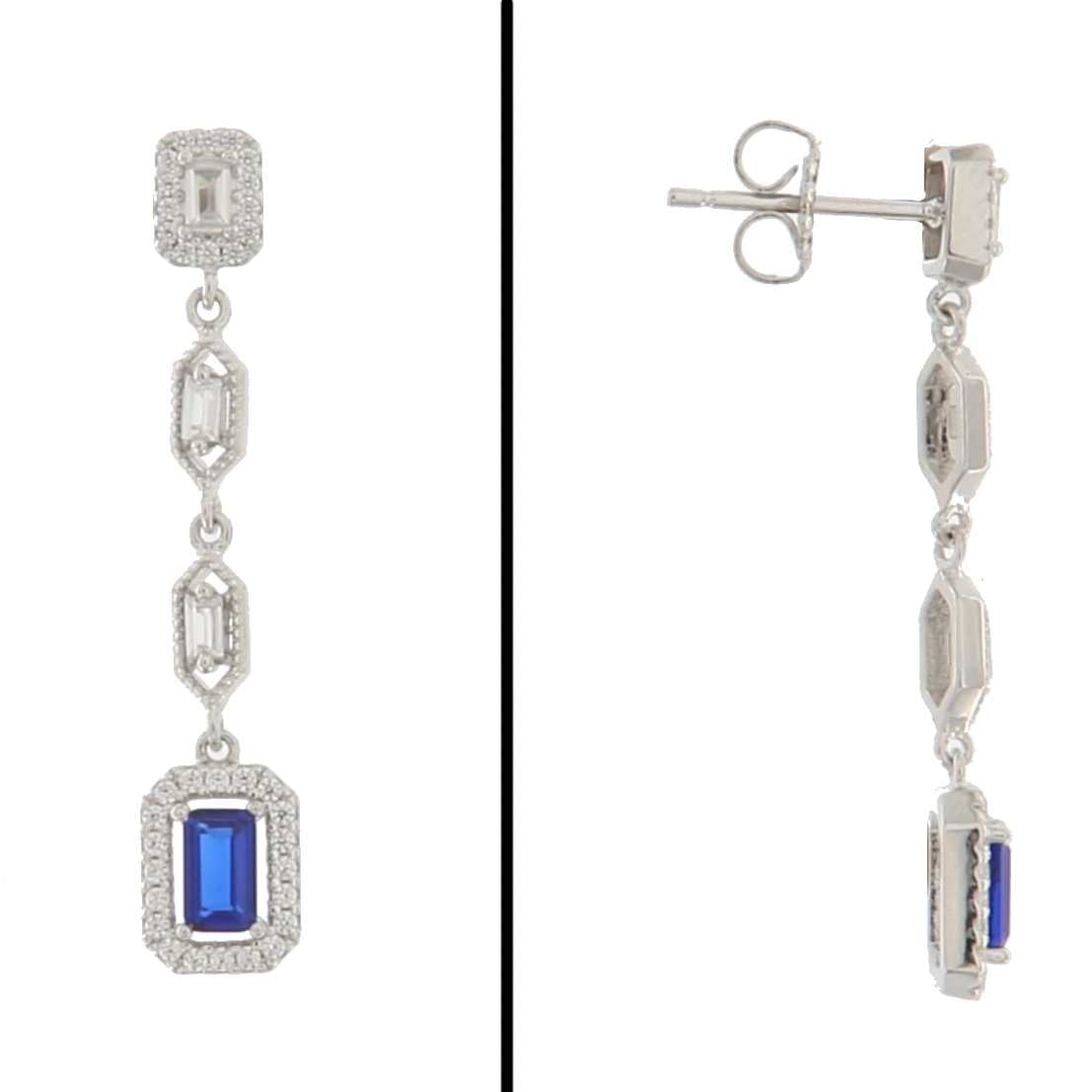 Aretes Largos en Plata 925 con Circonias Azules