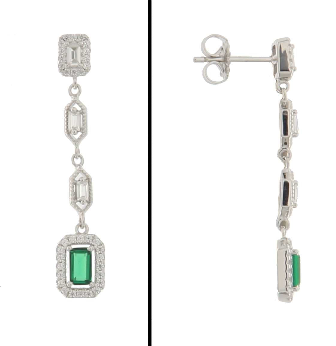 Aretes Largos en Plata 925 con Circonias Verdes
